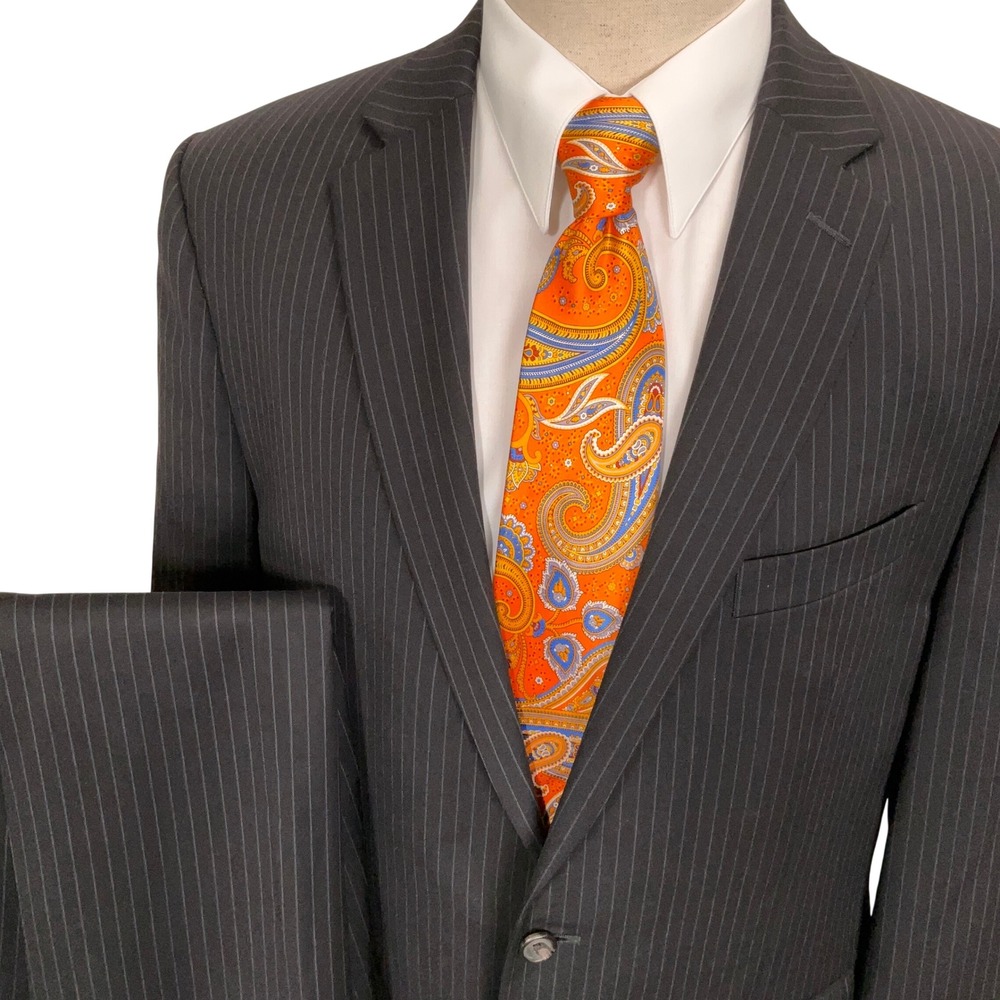 Lauren Ralph Lauren Suit Men 42L Charcoal Gray Pinstripe Corporate Wool 2pc